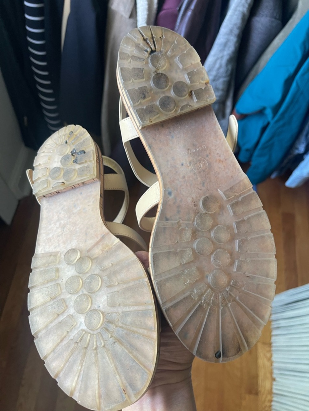 Chanel Beige Leather Strappy Sandals with Decorative Accent - Picture 5 of 5